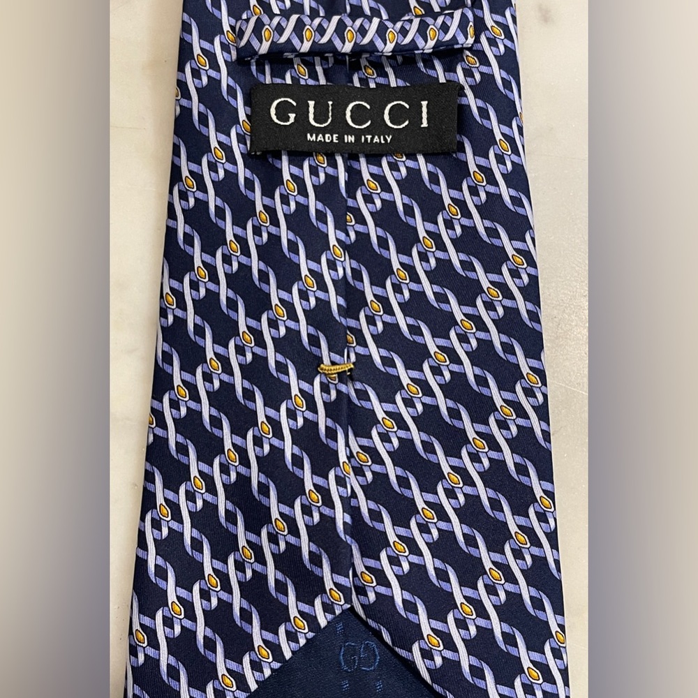 Vintage Gucci Interlocking Pattern Navy Blue Tie - image 1